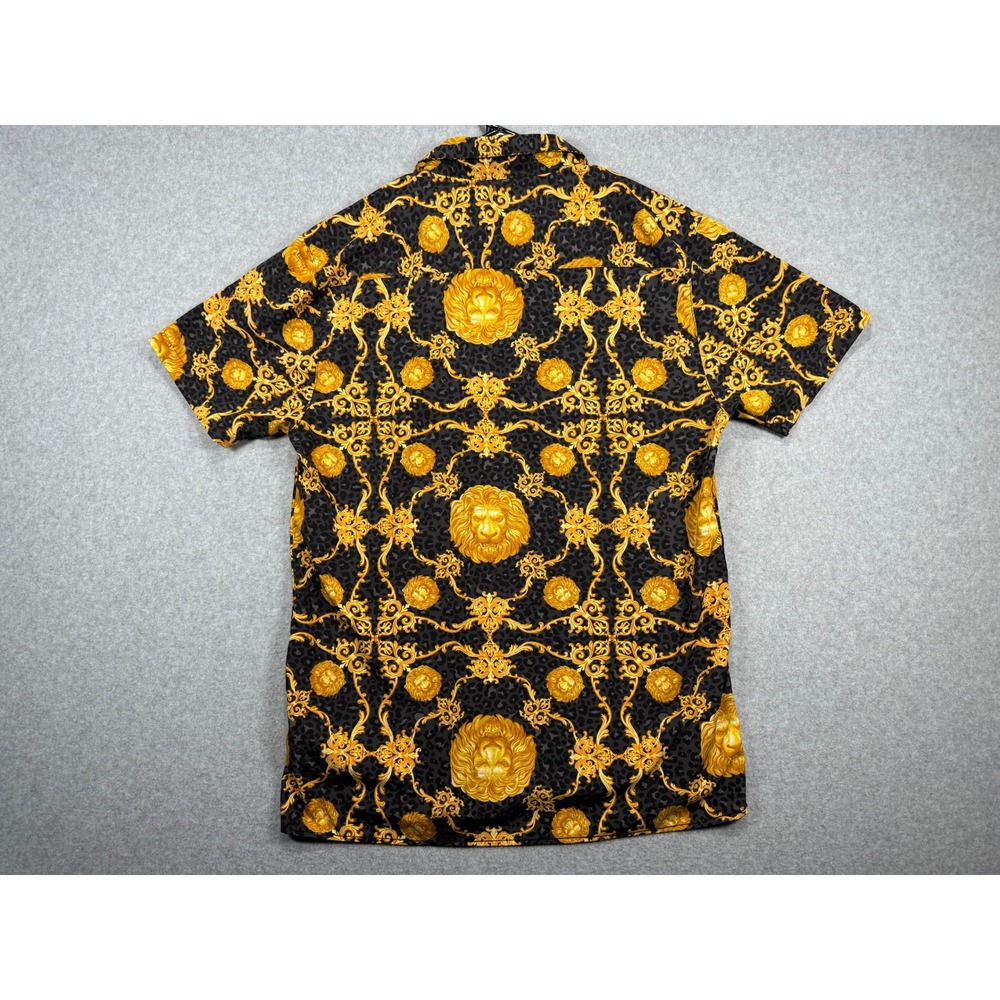 Drill Clothing Co Mens Baroque Lion Print ShortSleeve Button Up Large Black Gold - Picture 6 of 7